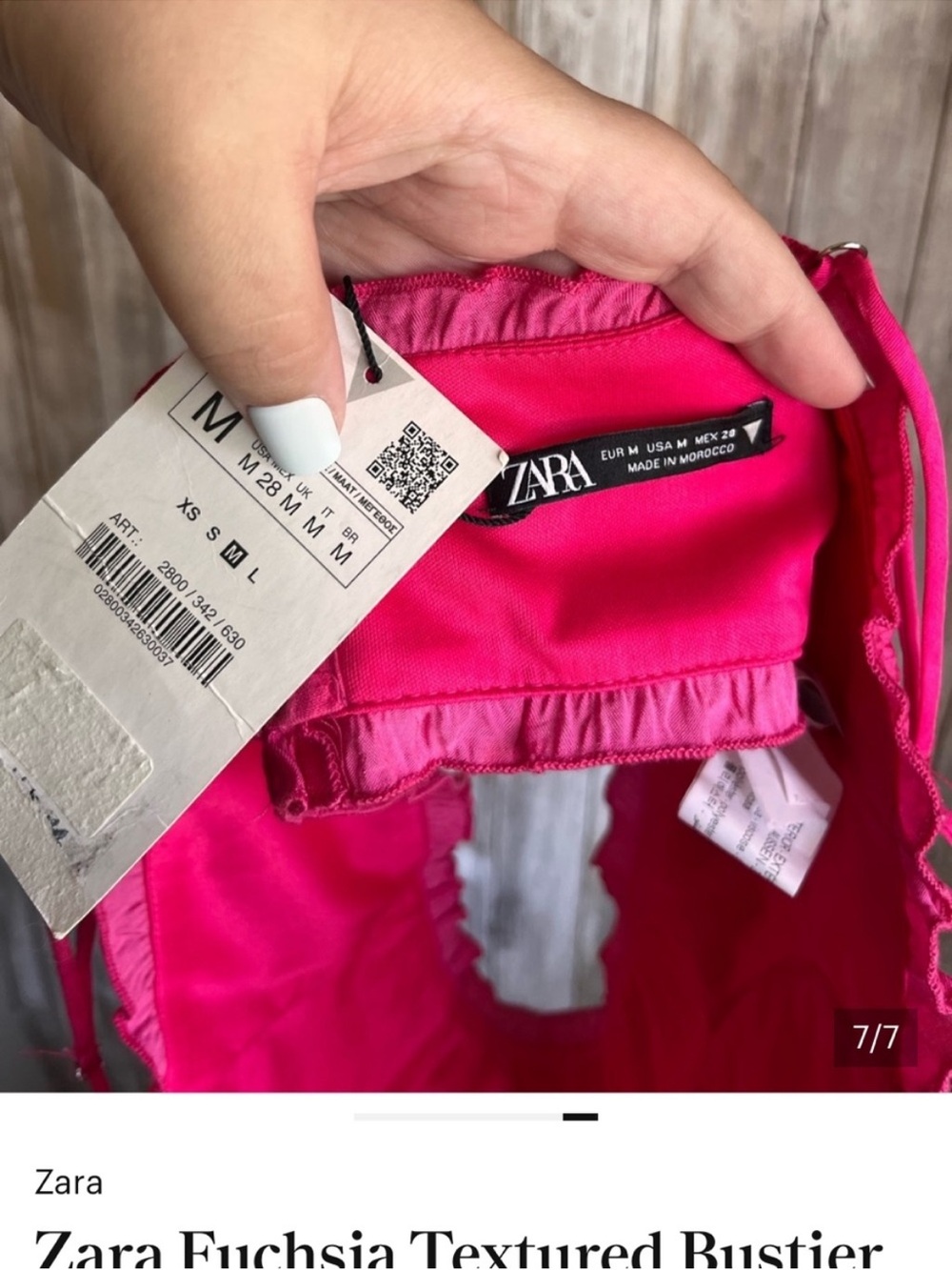 Zara Fuchsia Textured Bustier Crop Top NWT Medium Ruched Bralette Party - Picture 5 of 5